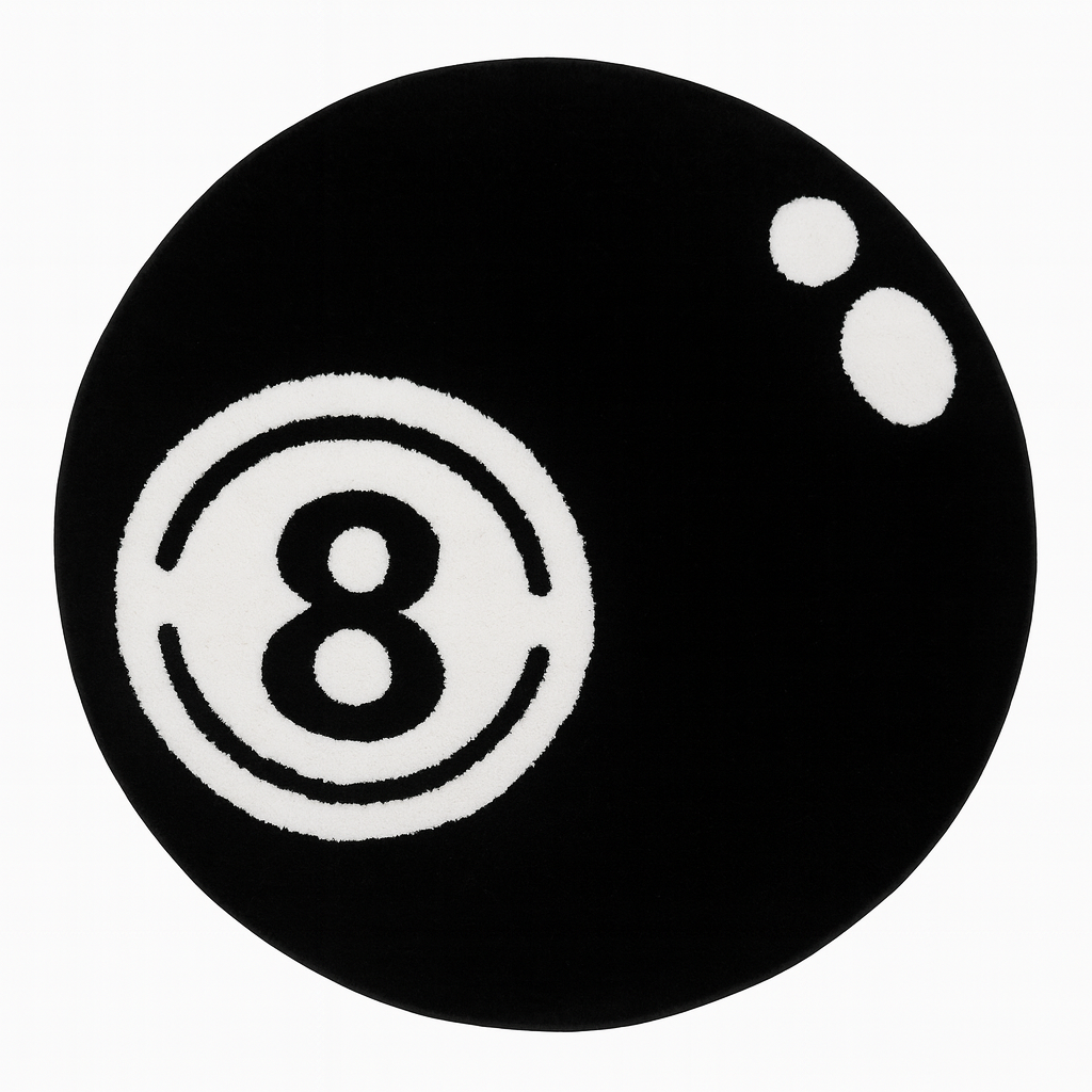 Black 8-Ball Plush Round Rug — Soft, Non-Slip & Washable for Bedroom, Living Room & Game Room