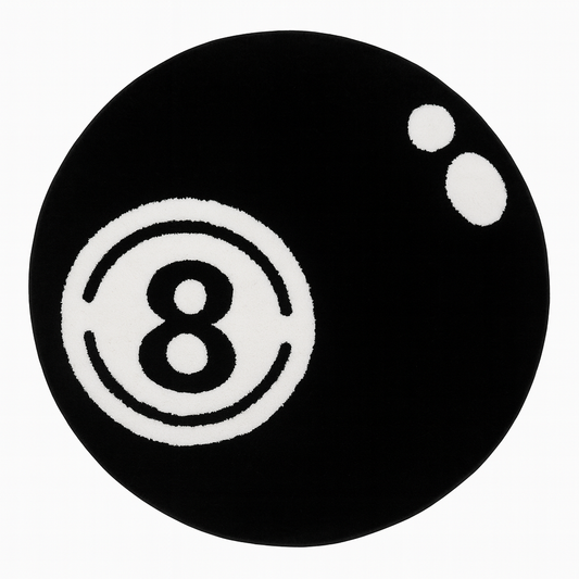 Black 8-Ball Plush Round Rug — Soft, Non-Slip & Washable for Bedroom, Living Room & Game Room